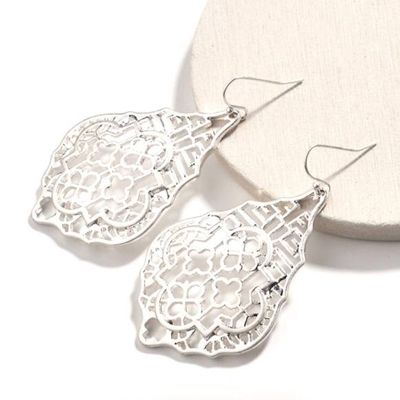 Filigree Teardrop Dangle Earrings - Picture 3 of 6